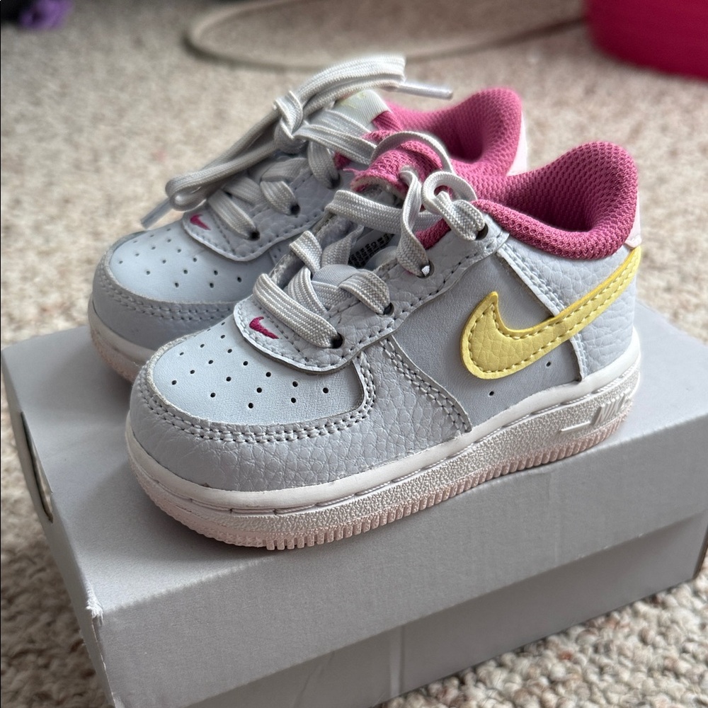 Nike Kids Sneakers - Gray, Yellow, and Pink